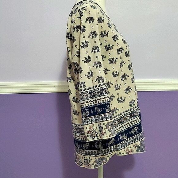 Lodys Cream Elephant Boho Hippie 3/4 Sleeves Retro Boxy Top - Picture 4 of 8